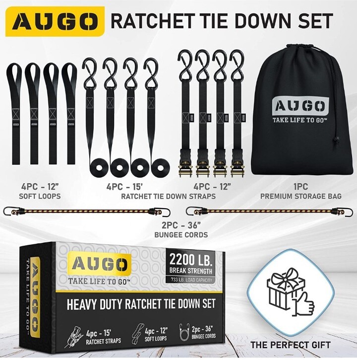 Augo Heavy Duty Ratchet Tie Down Set 2200 LB Break Strength gallery