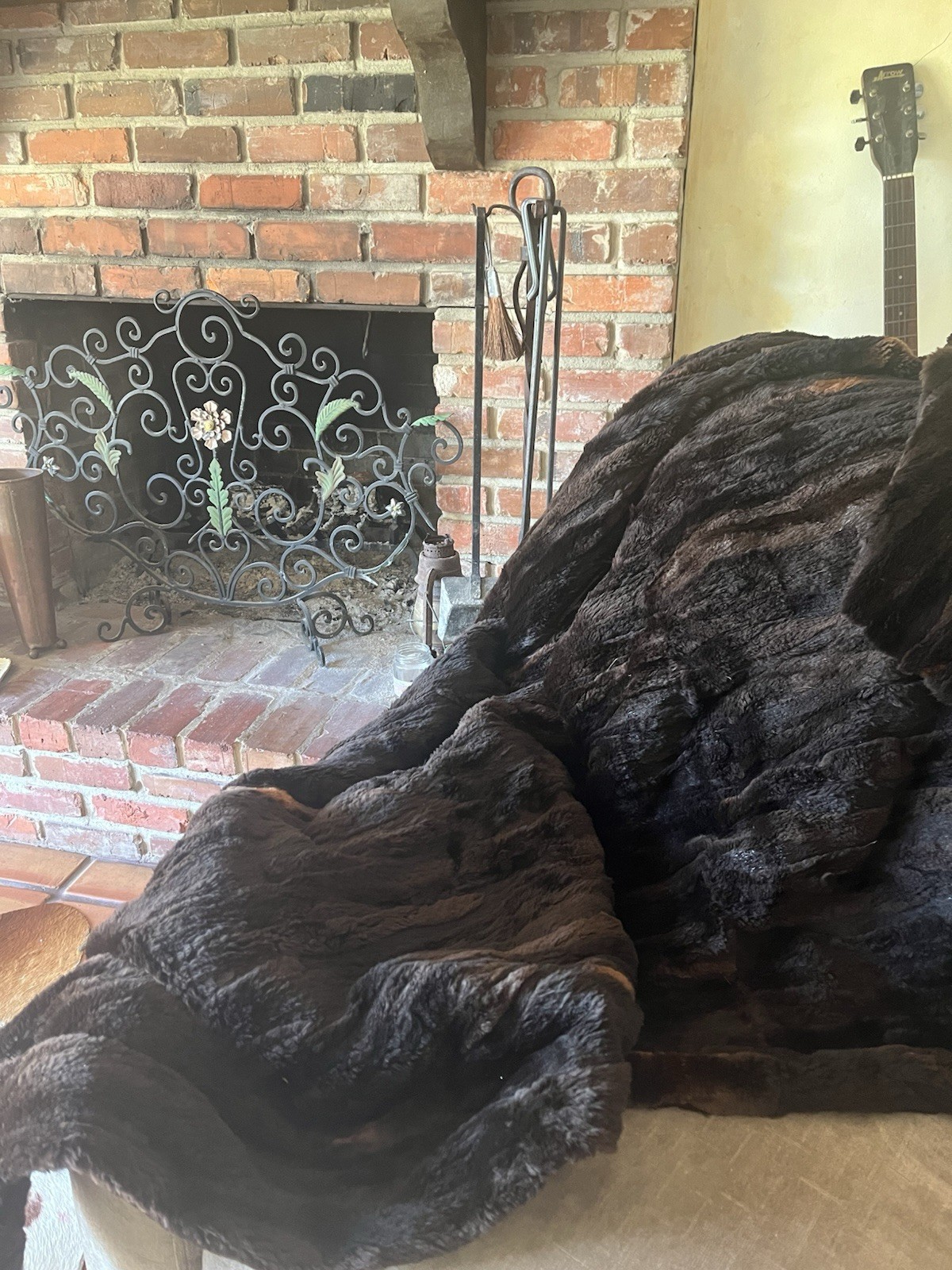 Vintage Real Rabbit Fur Deep Brown Bed Throw Fabric Unlined 90” Long 86” Wide gallery