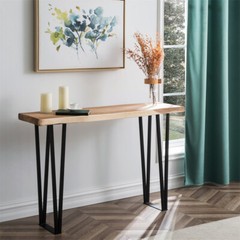 Rustic Natural Wood Rectangle Console Table with Metal Legs Sturdy Hand Made