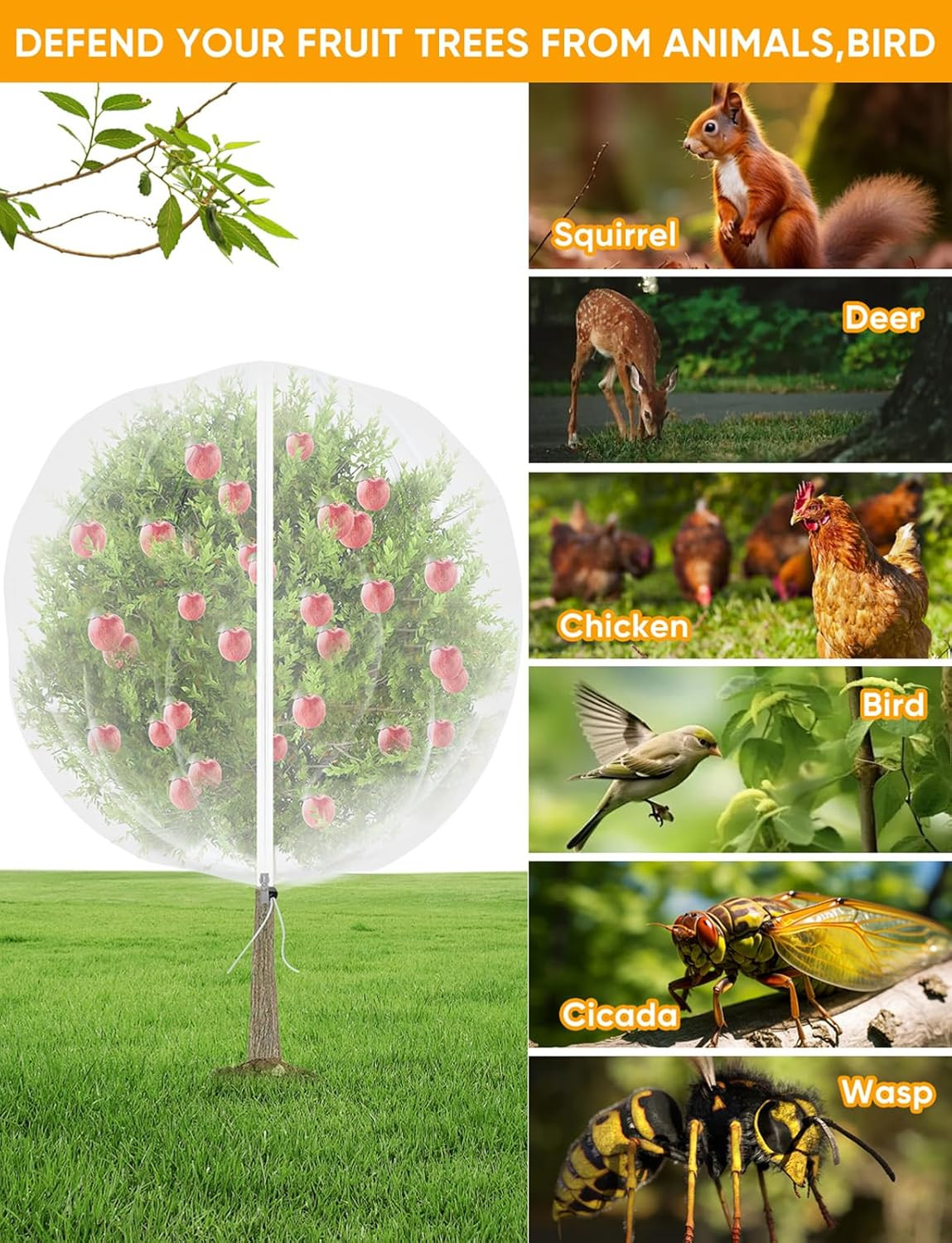 Fruit Tree Netting for Cicadas with 2Pcs 6Ftx5.3Ft Zipper &Drawstring Protection gallery