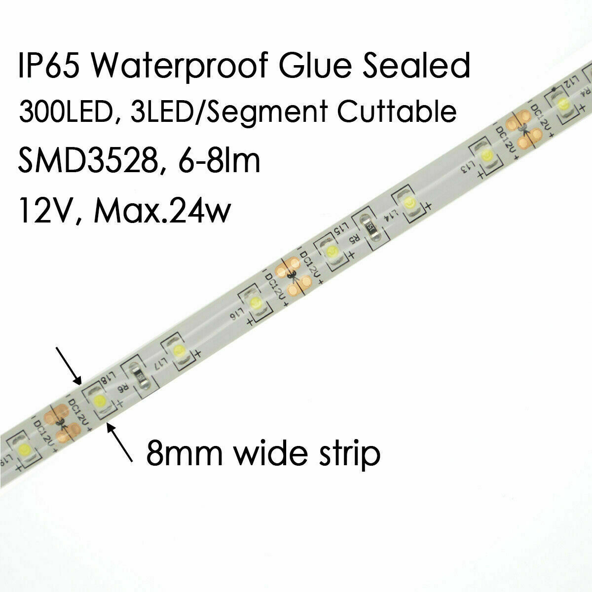 12V 16.4FT COOL WHITE LED 3528 SMD FLEXIBLE WIRE STRIP LIGHT ROPE WATERPROOF US gallery