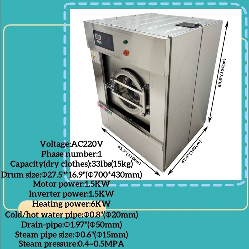 33lb Commercial Large-capacity Washer 220V 1-phase Industrial Washing Machine gallery