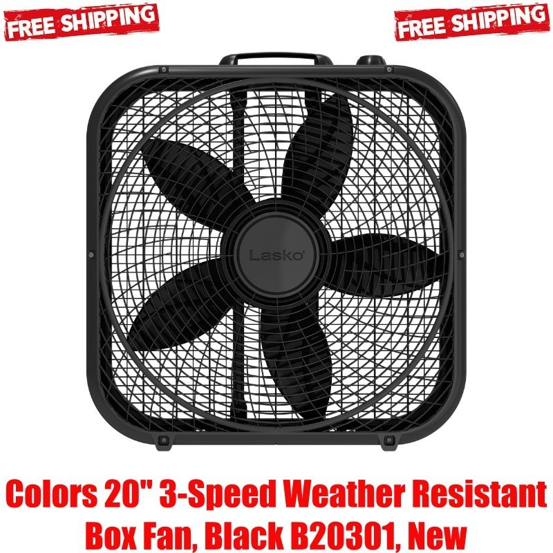 Colors 20" 3-Speed Weather Resistant Box Fan, Black B20301, New gallery