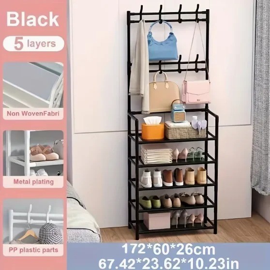 5-Tier Coat Rack with Double Row Shoe Storage Entryway Hall Tree Organizer gallery