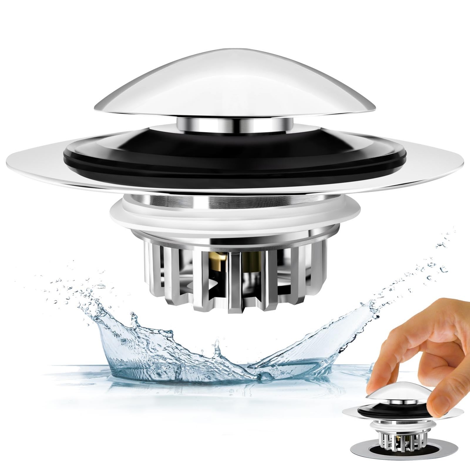 Bath Tub Drain Plug, Lift And Turn Replacement, Hair Catcher, Silver gallery