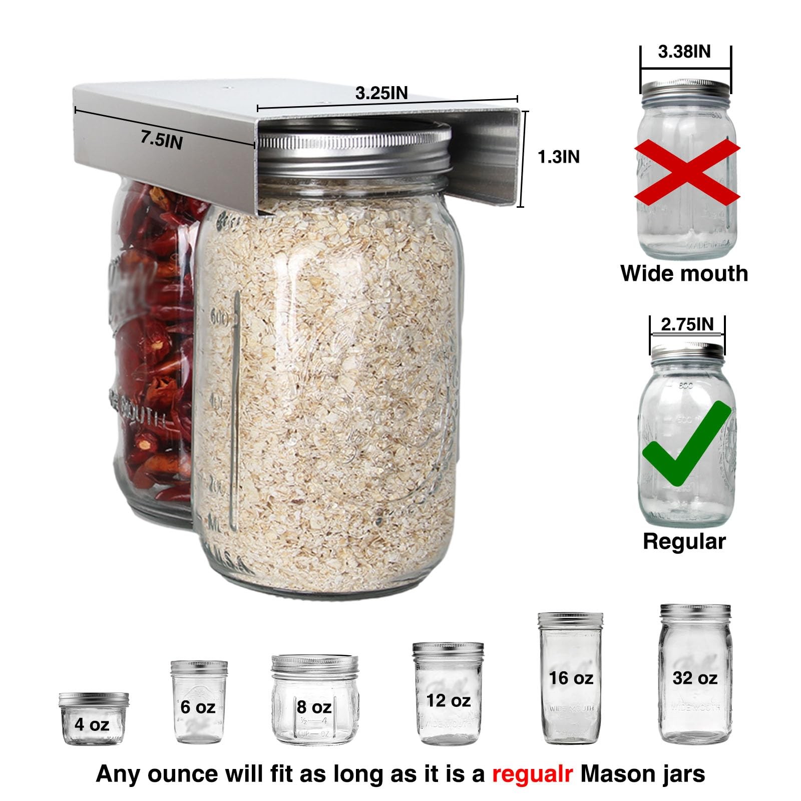 Mason Jars Organizer Rack, Canning Storage Under Pantry Hanger for All Oz, Ma... gallery