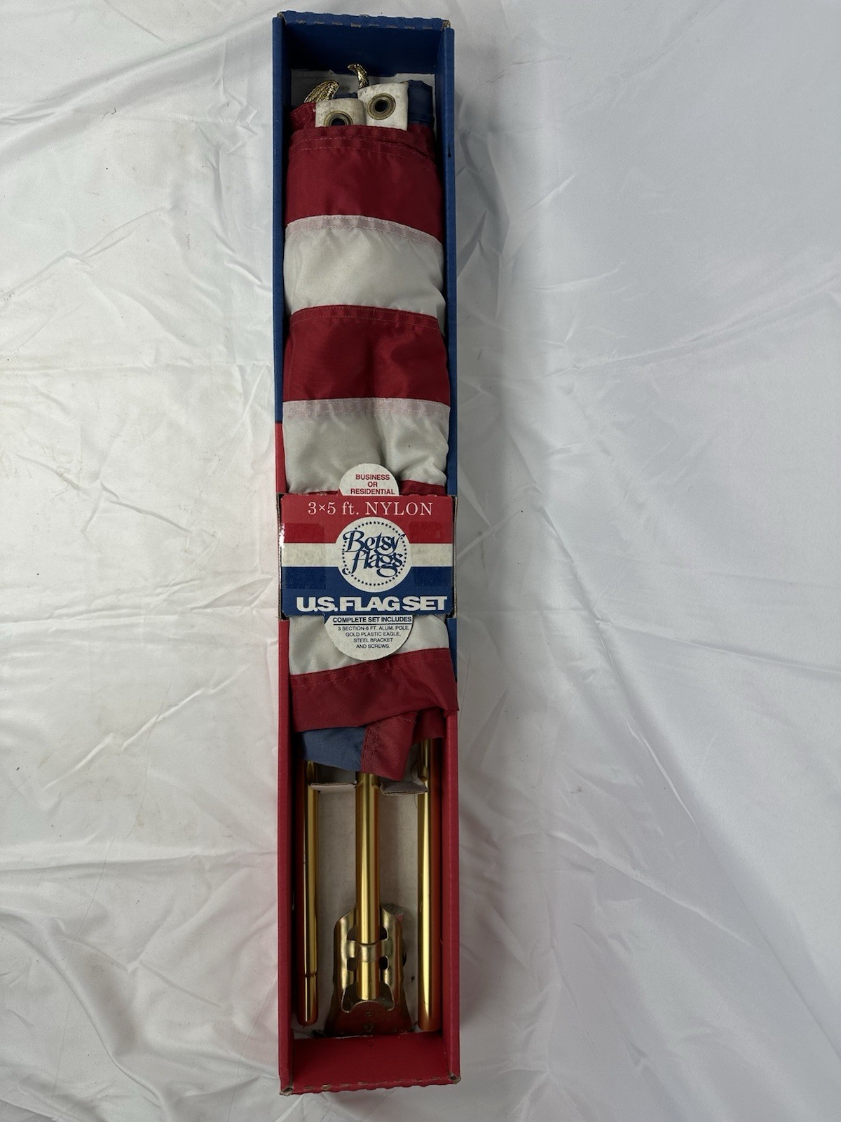Betsy Flags 3x5 ft Nylon U.S. Made Set Metal Pole Plastic Gold Eagle gallery