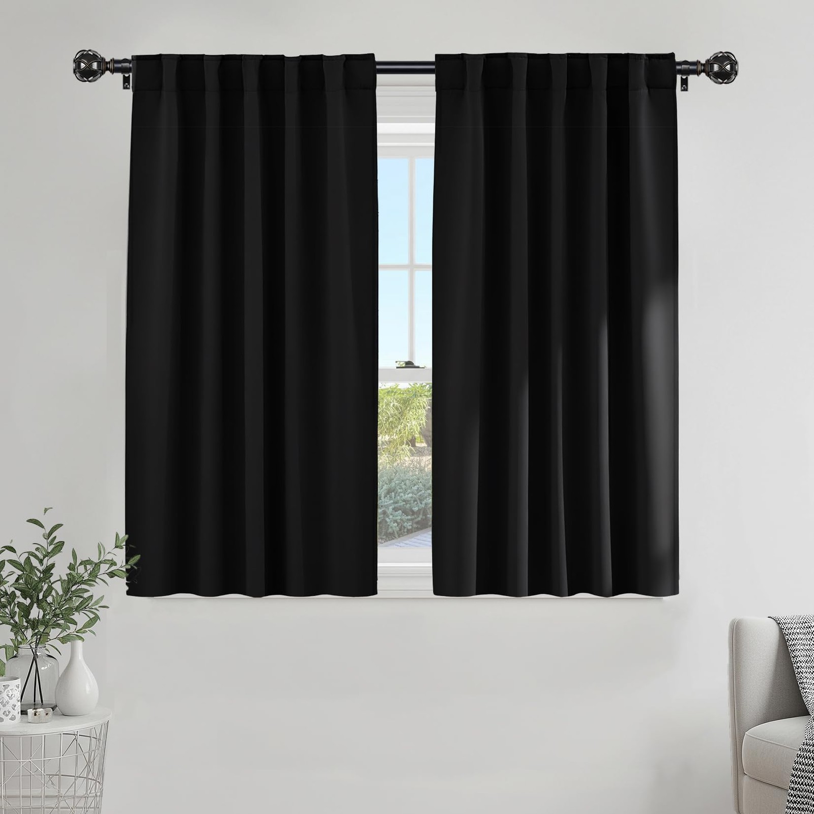 Short Blackout Curtains 45 inch Long -Thermal Insulated Black Curtains, 2 Panels gallery