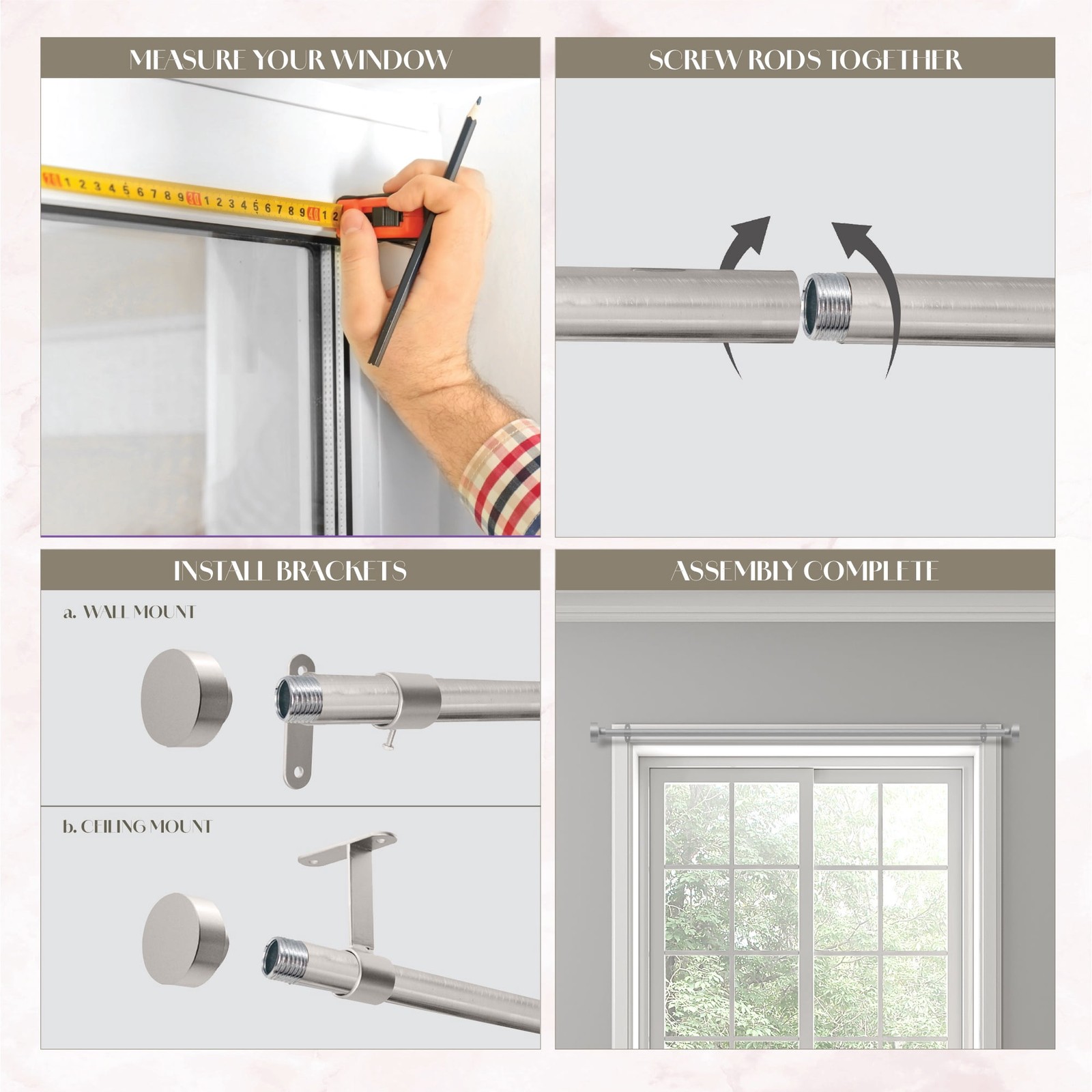 Dwell Studio Adjustable Curtain Rod – 3/4" Iron, 20-120", Brushed Nickel gallery