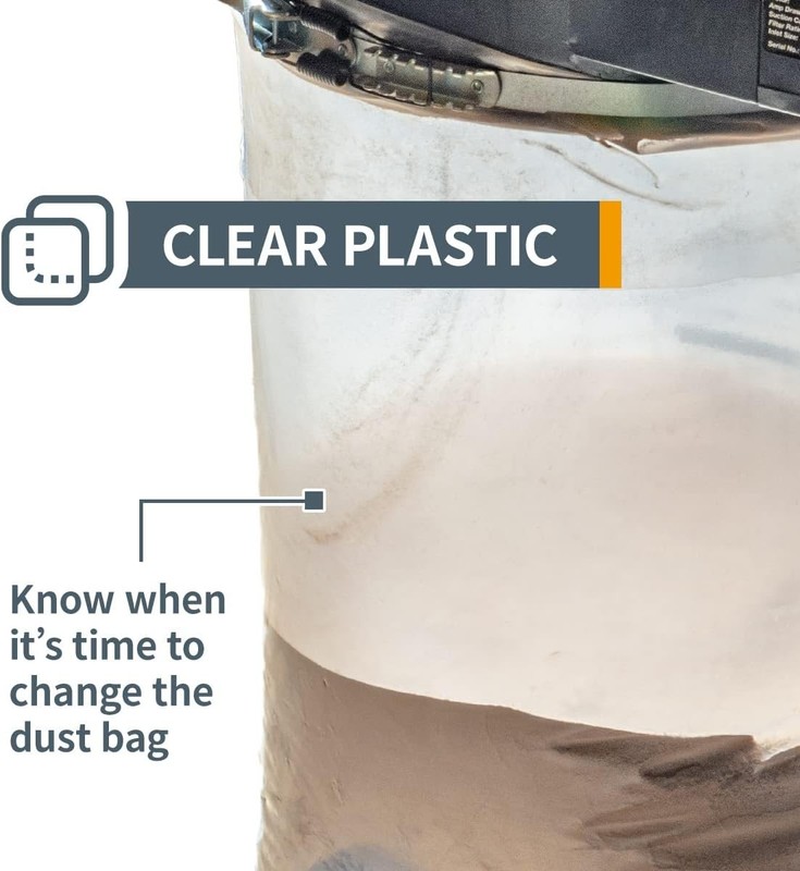 POWERTEC 70009 Clear Plastic Dust Collection Bag 19.5" x 33", 5 Pack, Heavy-Duty gallery