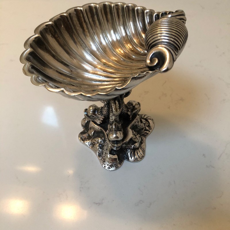 Vintage Victorian Style Shell Dish Seated Atop 3 Dolphins gallery