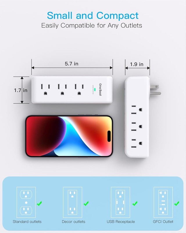Surge Protector Outlet Extender with Rotating Plug, 9 AC Multi Plug Wall Outlet gallery