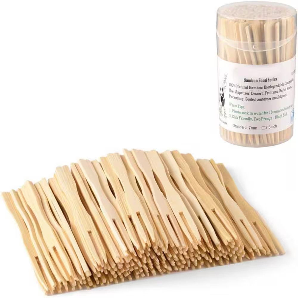 Mini Bamboo Disposable Wooden Forks Natural Wood Color Appetizer Cocktail Fruit gallery