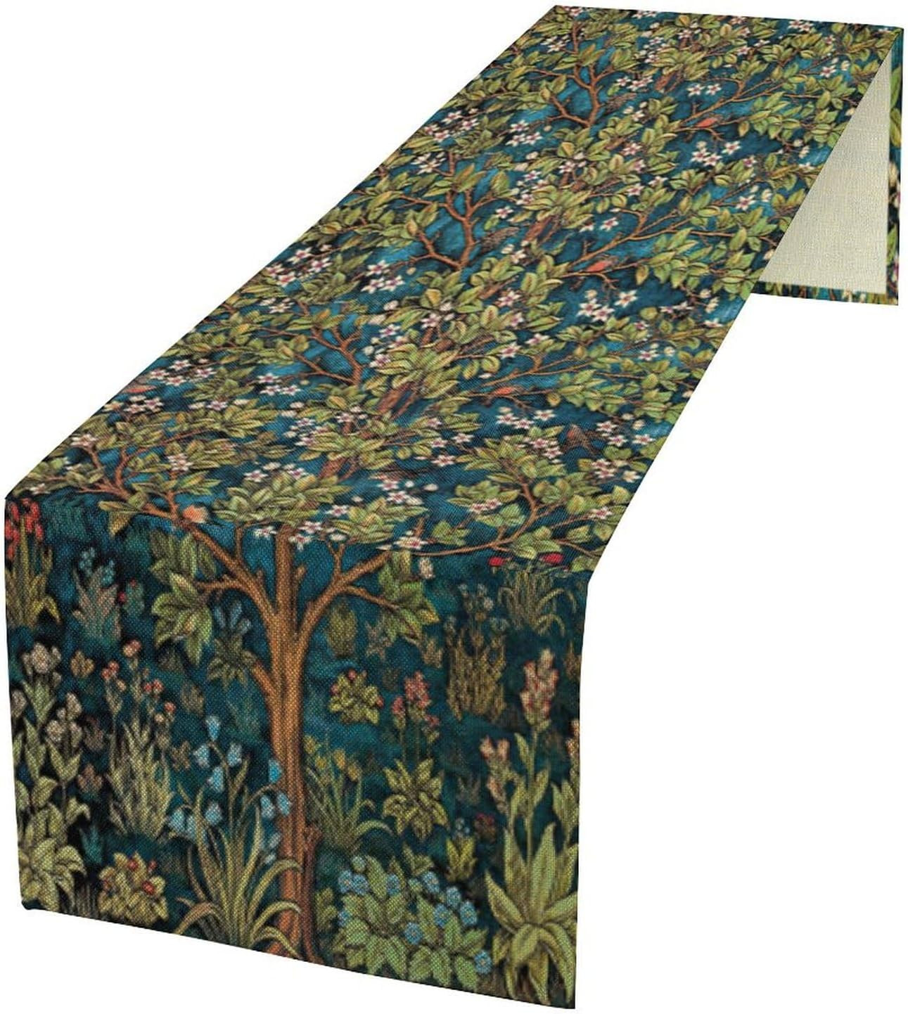 William Morris Floral Table Runner, Vintage Green Botanical Printed Table Runner gallery