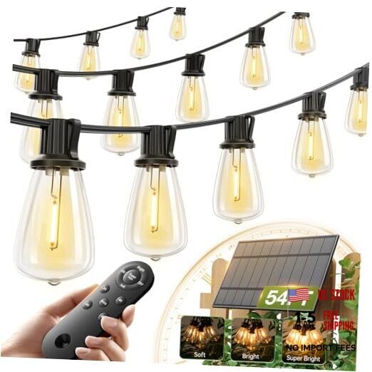 54(48+6) FT Solar String Lights Waterproof,Patio 48+6FT(24 Sockets)(1 Pack) gallery
