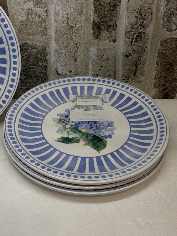 Shabby Chic Purple Hydrangea Stripes Melamine Luncheon Salad Plates Set Of 4 gallery