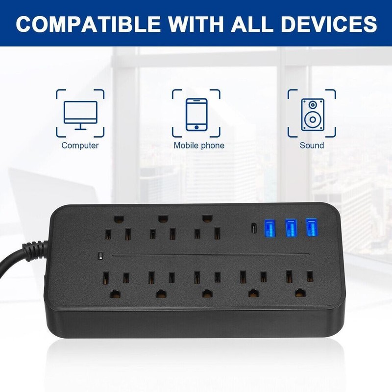 Wall Mountable USB Surge Protector Power Strip with USB Ports 8 Outlet Plugs USA gallery