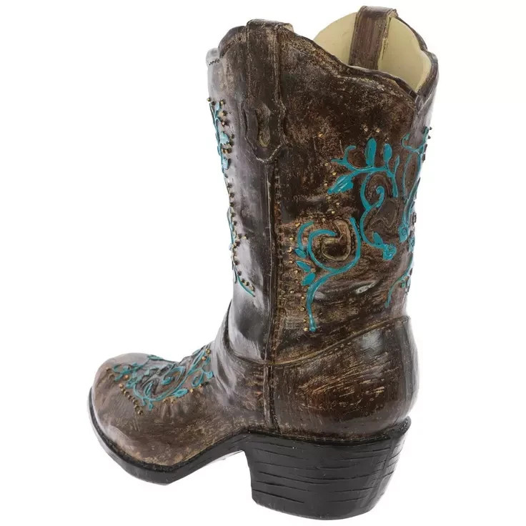 Brown & Turquoise Western Cowboy Boot Vase for Western Home Decor gallery