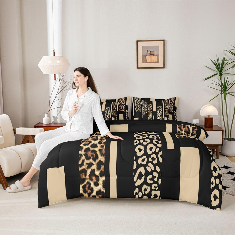 Leopard Print Comforter Set with Sheets 7 Piece Beige Brown Stripes Cheetah Bed gallery