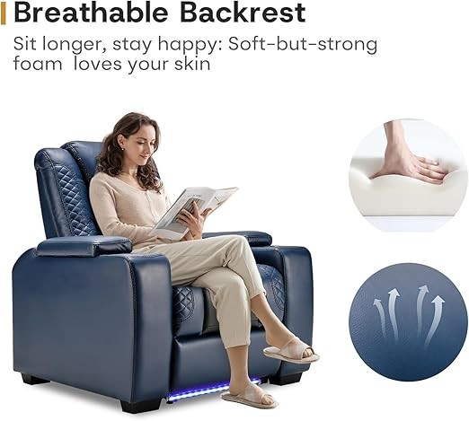 EBELLO PU Leather Home Theater Seating Electric Recliner w/ Adjustable Headrest gallery