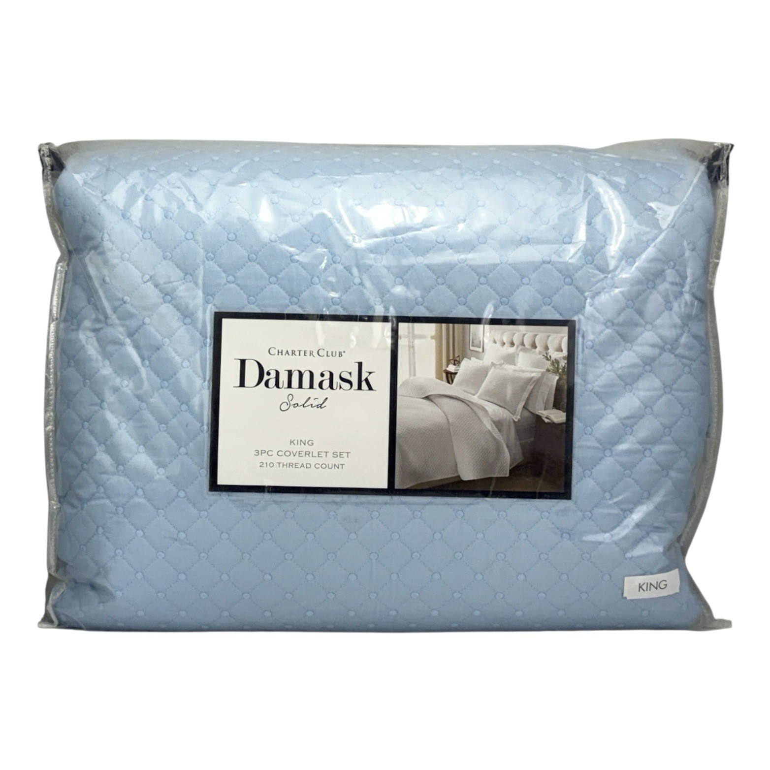 Charter Club Damask Quilted KING Coverlet Set HORIZON BLUE gallery