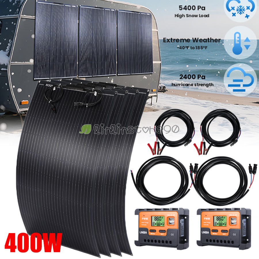 400W Solar Panel Kit W/ Controller 18V Home Garden RV Rooftop Camping Off-Grid