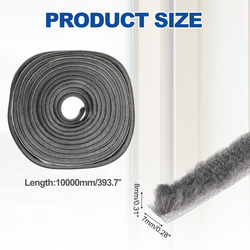 1-Pack Brush Weather Stripping, 393x0.28x0.31in/10000x7x8mm Self Adhesive Seal gallery