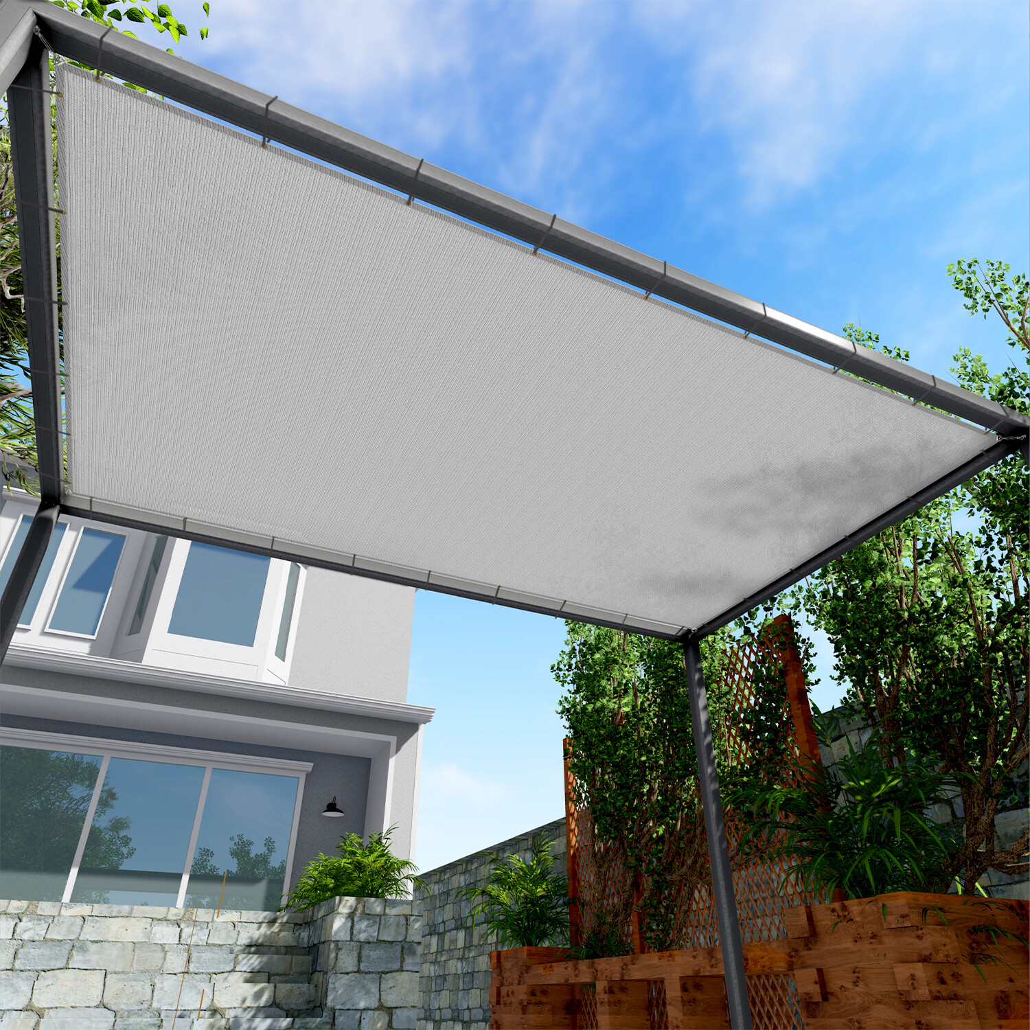 Sun Shade Sail Light Gray Hemmed Fabric Cloth Canopy Awning Outdoor UV 11-16'FT gallery