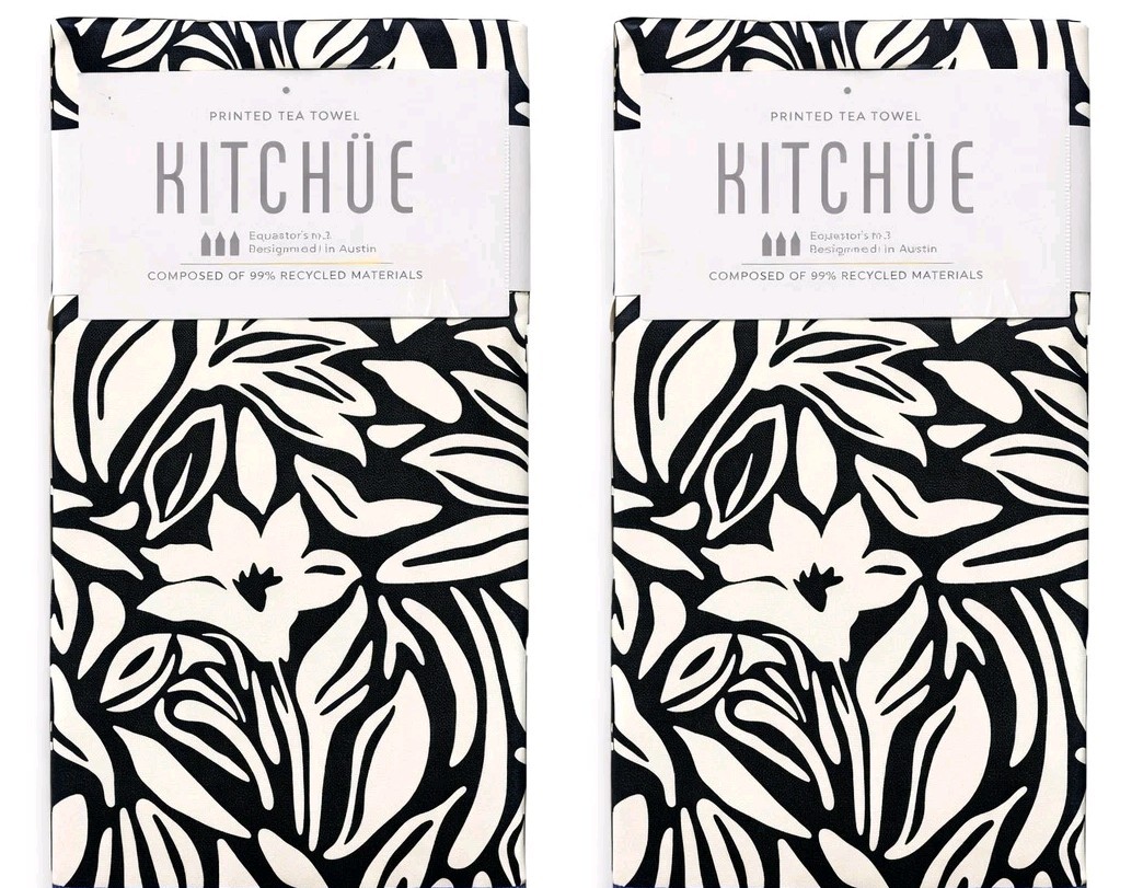 🫖 ⭐ MÜKitchen Kitchüe Black & White Printed Tea Towels • Eco-Friendly • 2 Pack gallery