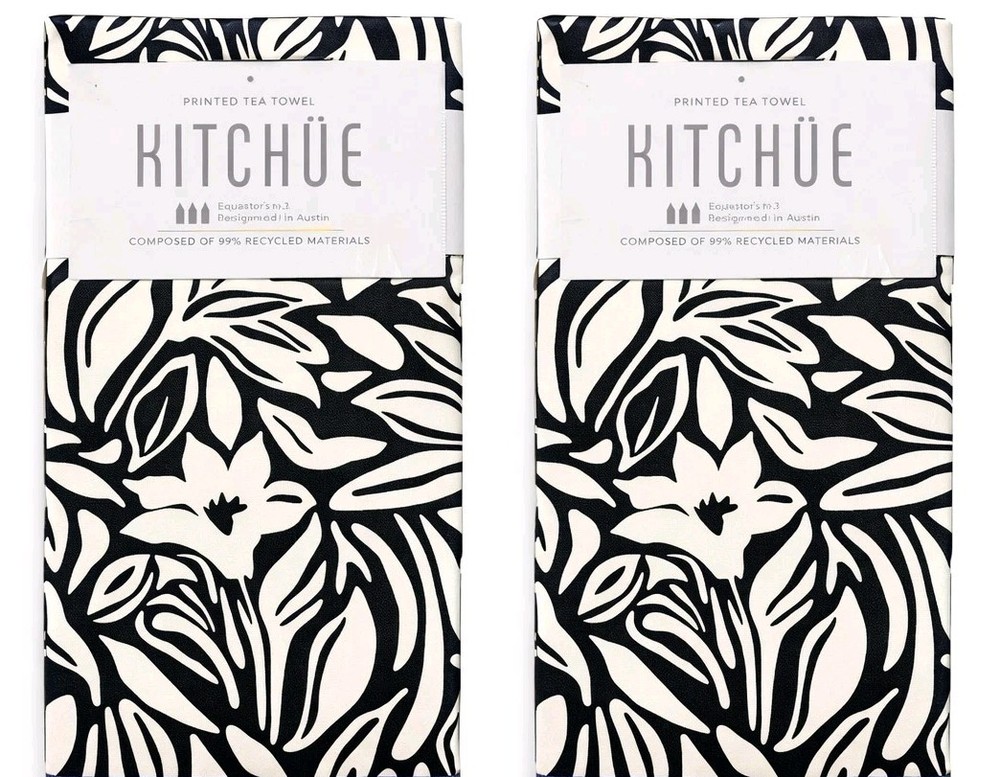 🫖 ⭐ MÜKitchen Kitchüe Black & White Printed Tea Towels • Eco-Friendly • 2 Pack