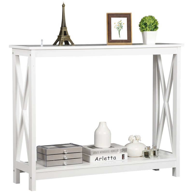 Console Table Entryway Table Narrow Sofa Side Table with 2-Tier Shelves White gallery