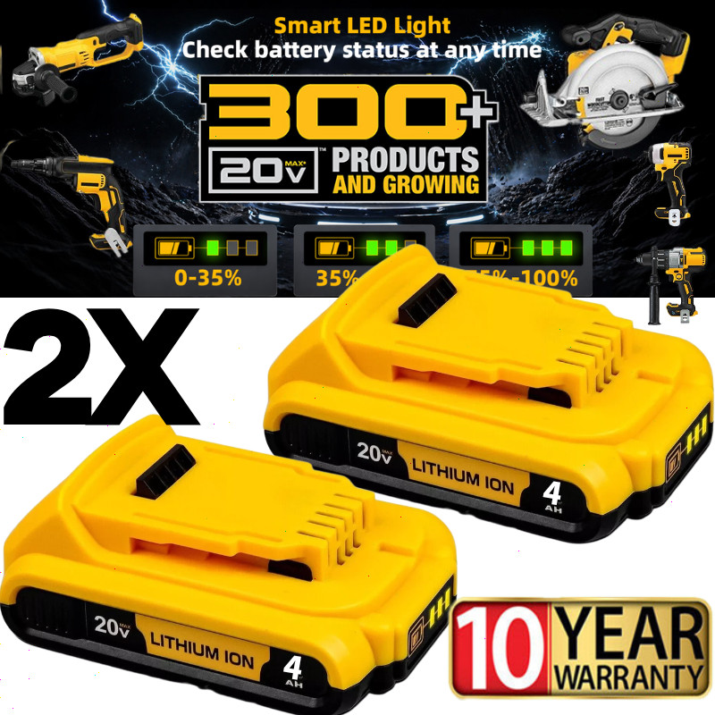 2Pack 4.0AH For DEWALT DCB201 20V 20 Volt Max Lithium Compact Battery DCB204-2 gallery