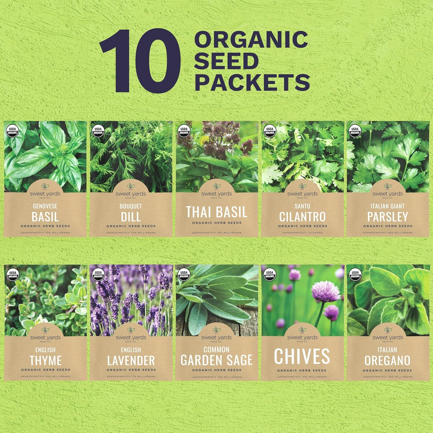Organic Herb Seeds Variety Pack - 10 Individual Packs - 2025 Season - Basil, Cil gallery