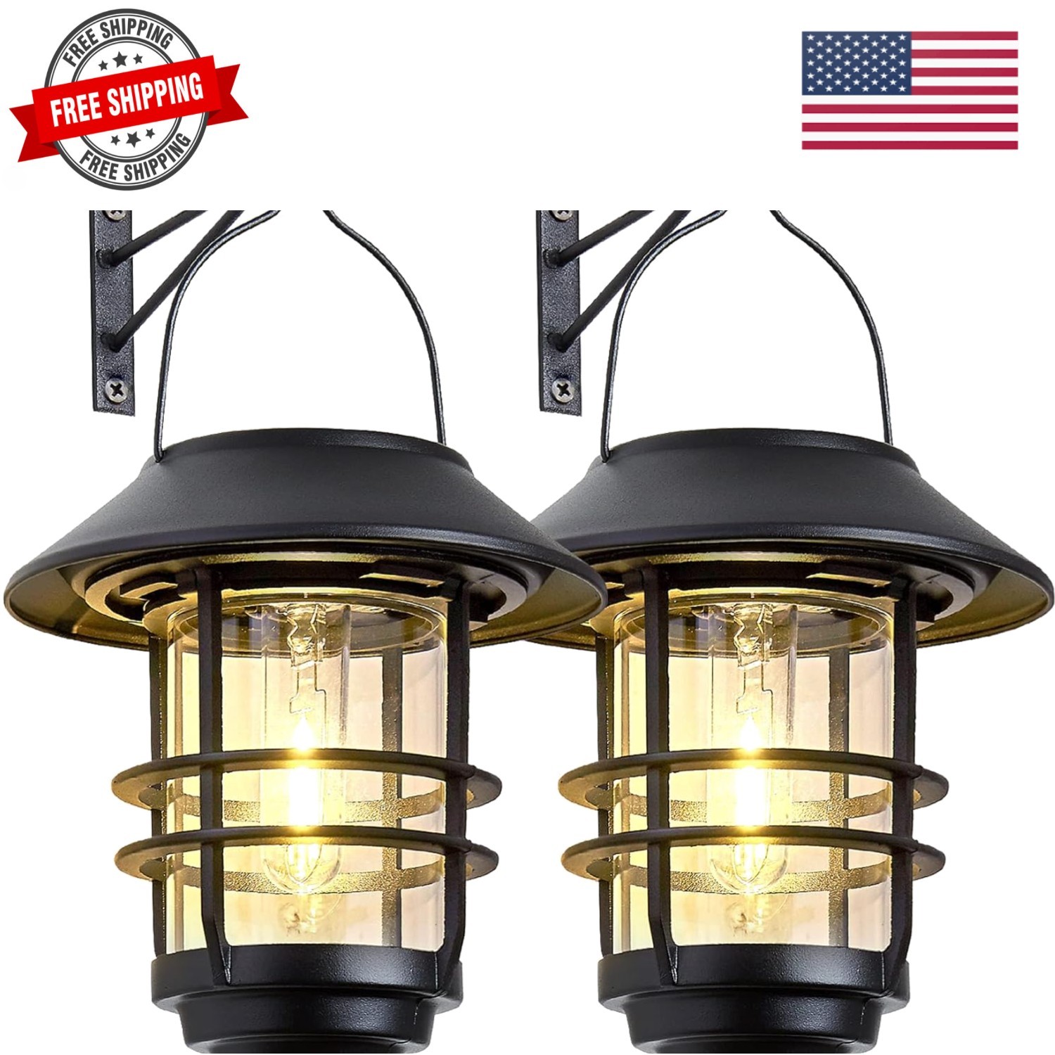 Solar Lantern Outdoor Lights, Hanging Waterproof Lantern Lights with Wall Mou... gallery