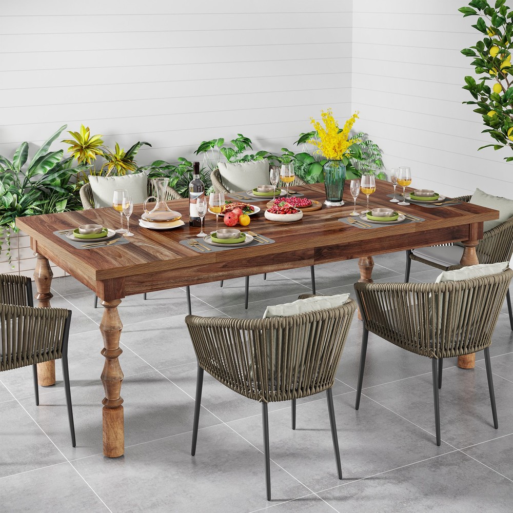 62.2'' Modern Dining Table Large Rectangular Wooden Kitchen Table for 4-6 People
