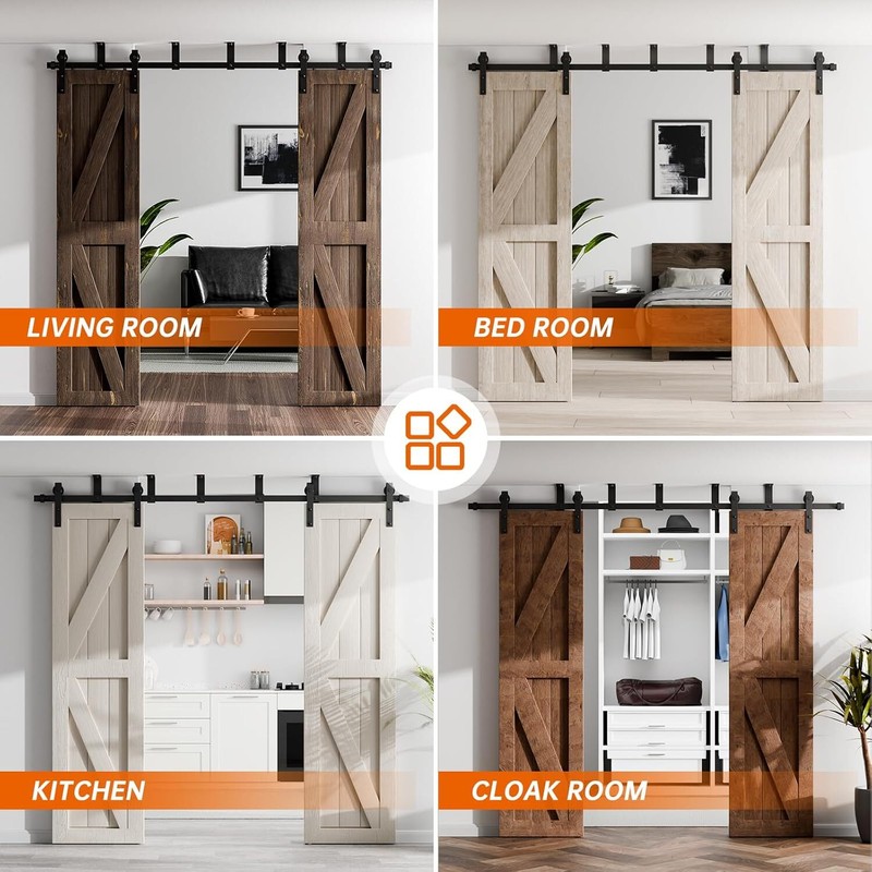 4ft-20ft Ceiling Mount Sliding Barn Door Hardware Closet Kit Single/Double Doors gallery