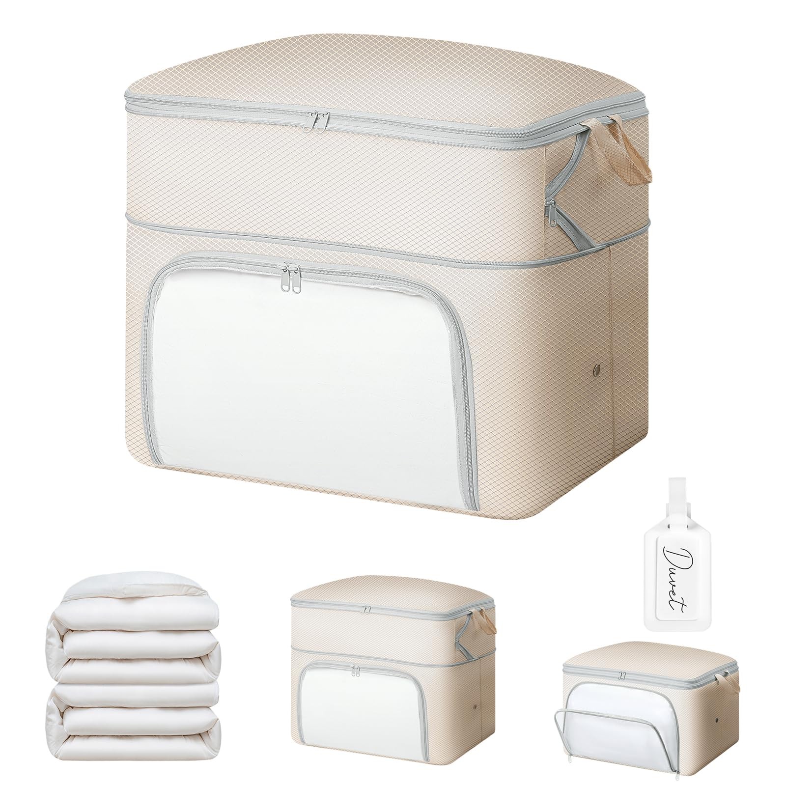 1 Pack 100L Large Capacity Blanket Comforter Storage Bag Front Opening Beige gallery