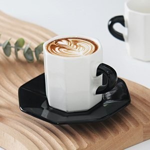 Bacimi Handcrafted Ceramic Octagon Espresso Cup W/ Saucers 2.70oz / 80ml 4 Pack gallery