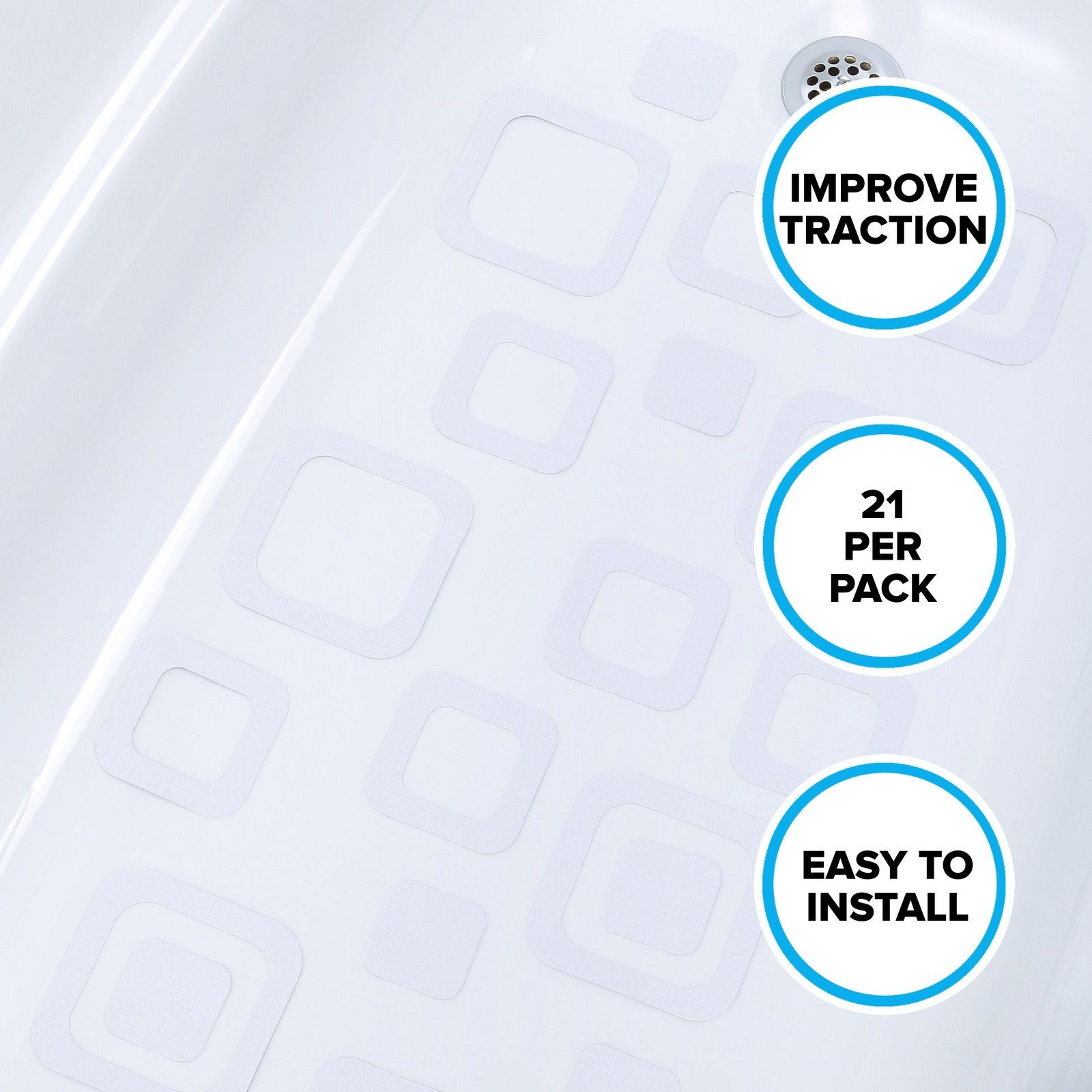 Adhesive Square Bath Treads (21 Per Pack) in Clear by SlipX Solutions gallery