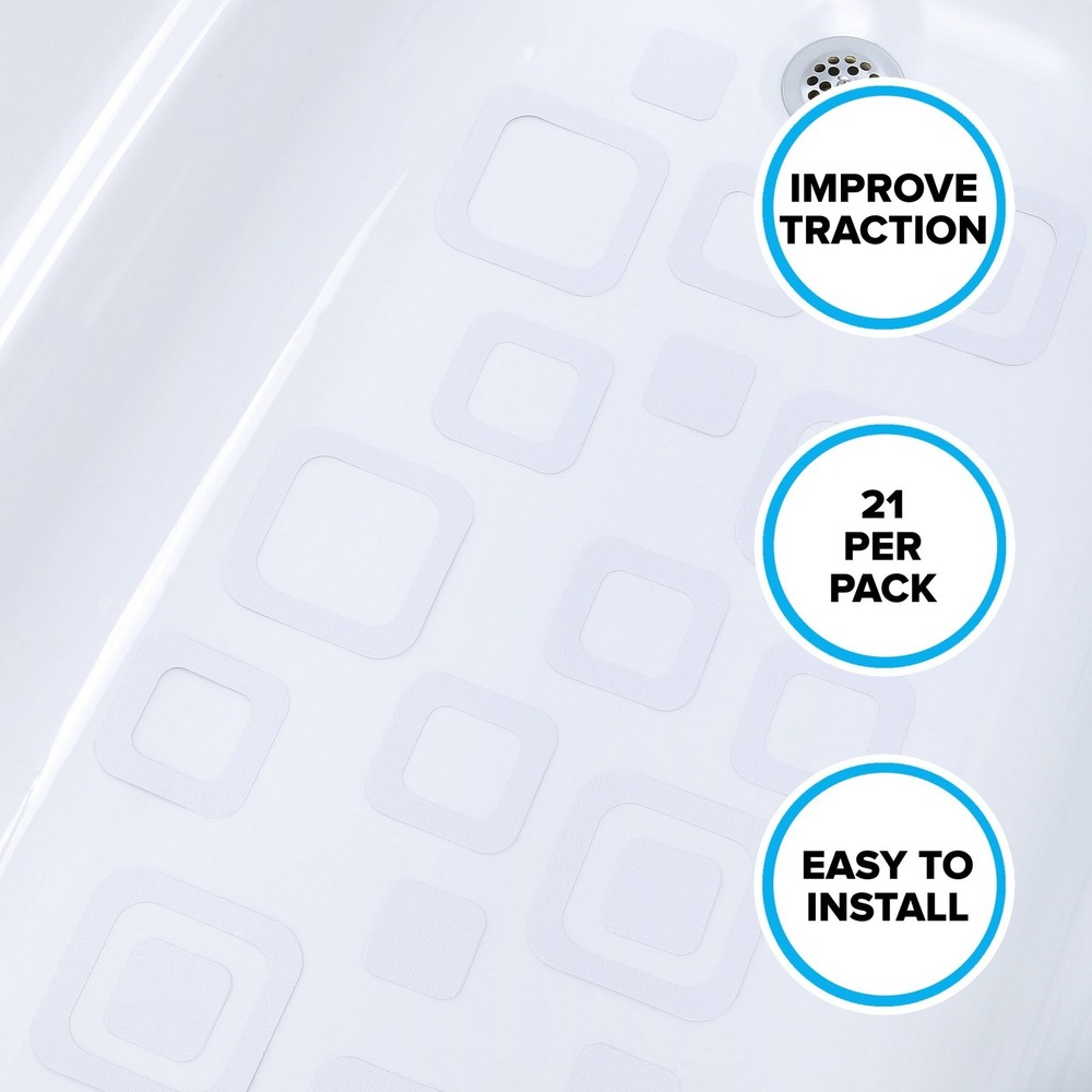 Adhesive Square Bath Treads (21 Per Pack) in Clear by SlipX Solutions