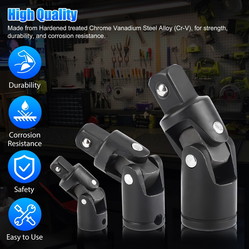 3Pcs Impact Universal Joint Socket Swivel Set 1/4" 3/8" 1/2" Drive Sockets Tool gallery