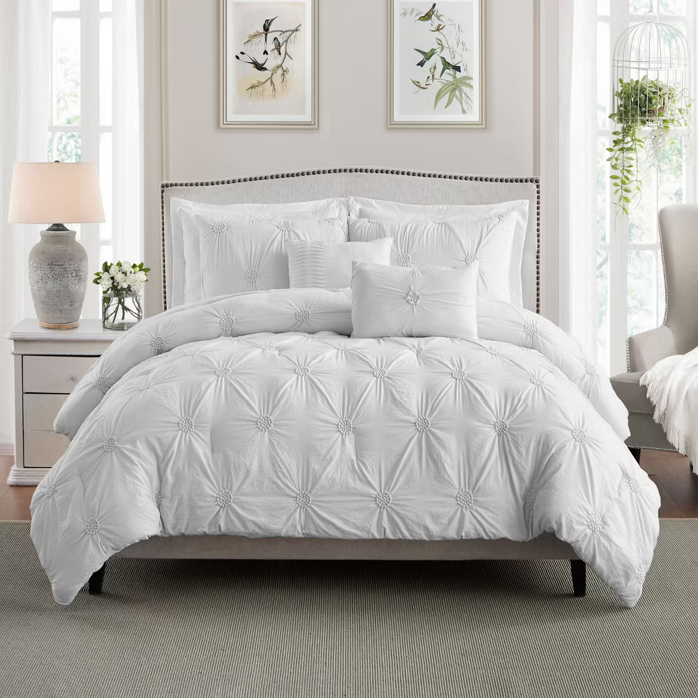 Swift Home | Floral Pintuck 2-Piece Comforter Set White Twin/Twin XL gallery