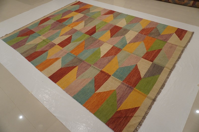 8x11 ft Multicolor Afghan Handmade Wool Kilim Modern Rug (8'5"x11'4") gallery