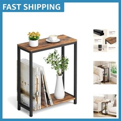Narrow 2 Tier Side Table – Rustic Brown & Black for Small Spaces Elegance