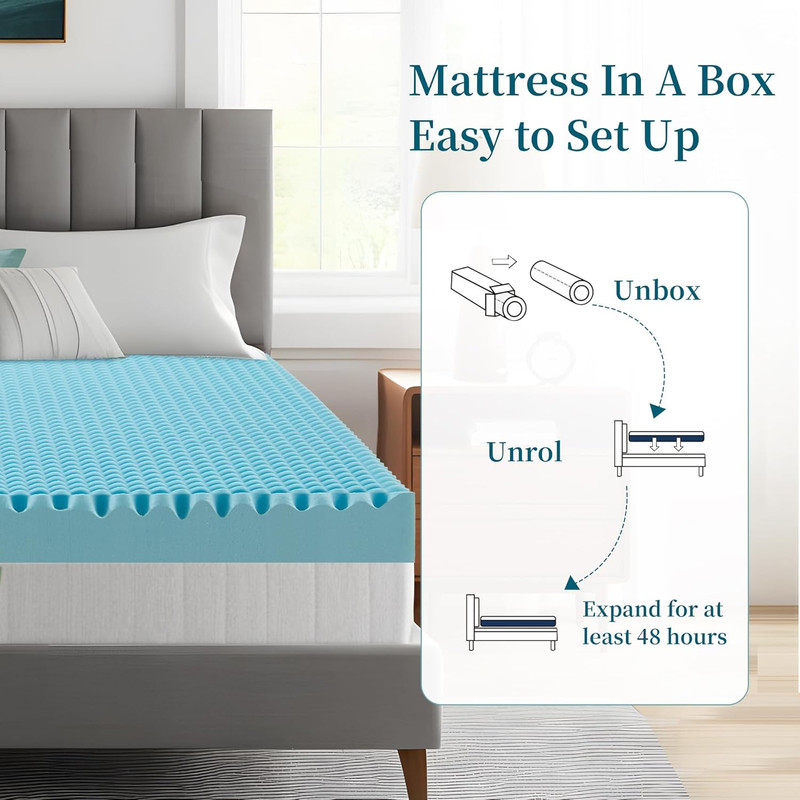 Cooling Gel Memory Foam Queen Mattress Topper - 3 Inch Egg Crate Design gallery