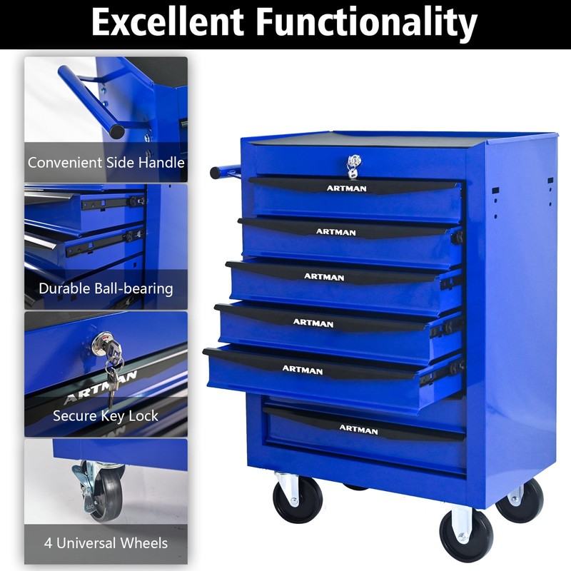 Lockable 7 Drawers Rolling Tool Box Cart Tool Chest Storage Cabinet Wheels Metal gallery