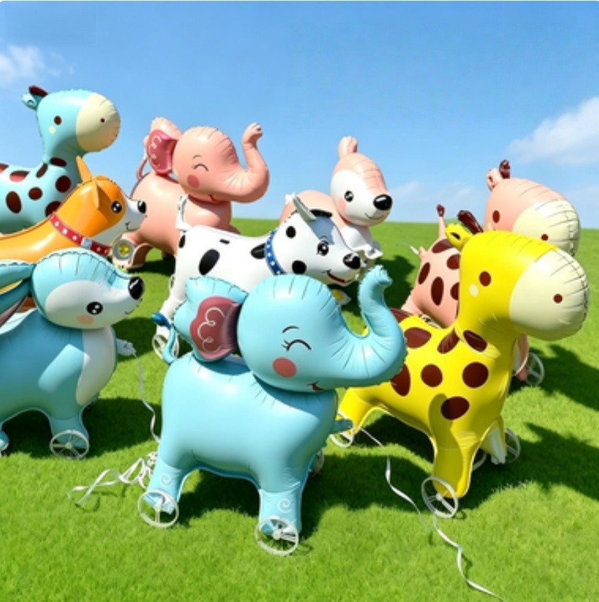 5/10/20 Pcs Walking Animal Balloon With Wheels Foil Balloon For Kids Party gallery