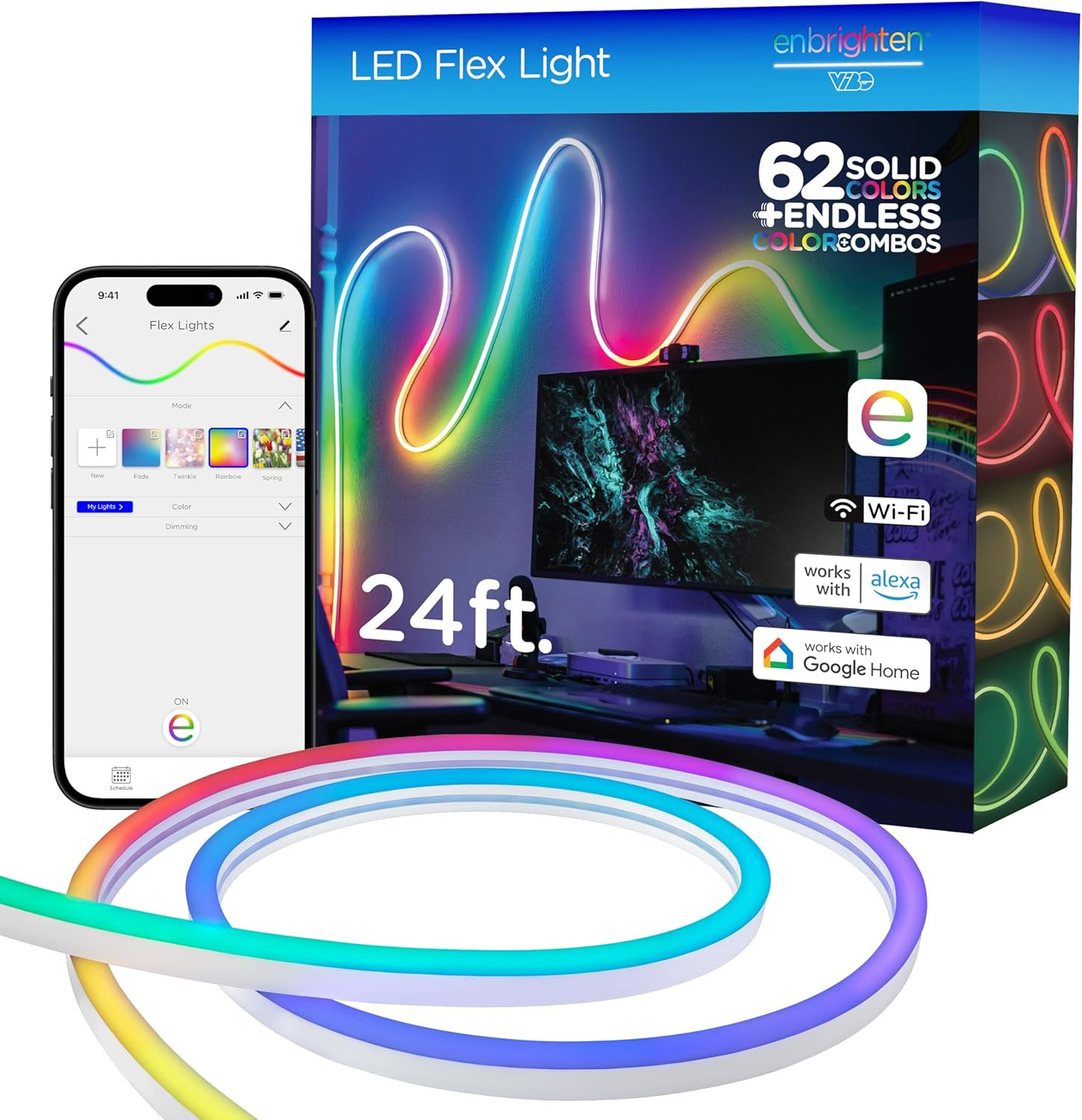 Vibe Neon Rope Light, 24Ft, Smart RGB Flexible LED Rope Light, Color Changing, D gallery