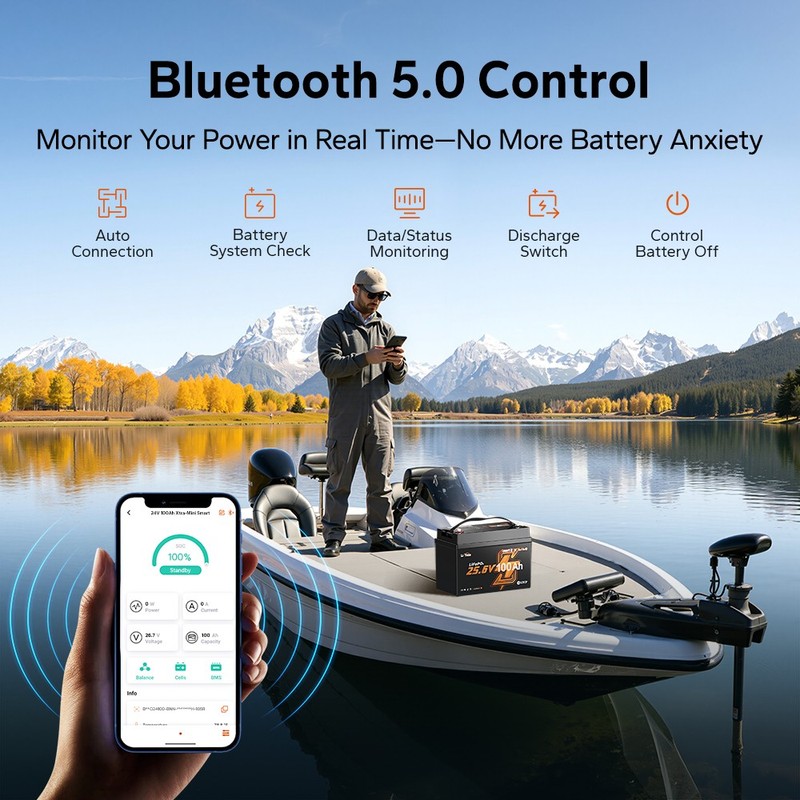 LiTime 24V 100Ah Group31 Bluetooth Trolling Motor LiFePO4 Lithium Battery Marine gallery