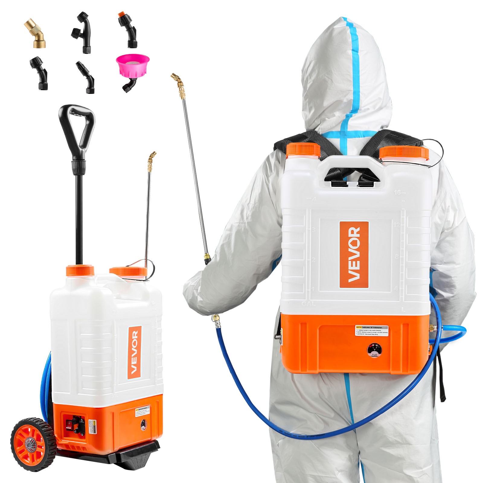 VEVOR Battery Powered Backpack Sprayer with Wheel 4 Gal Tank 0-94 PSI Adjustable gallery